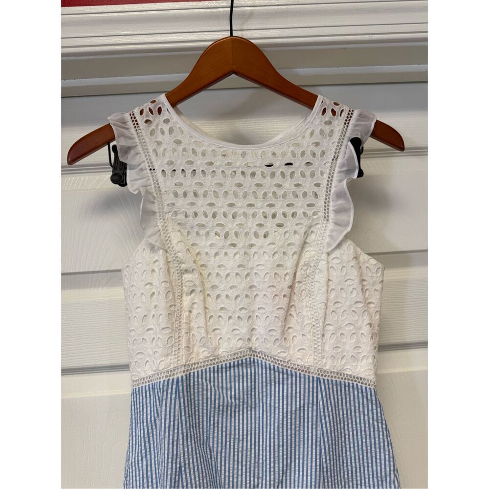 Lilly Pulitzer Maya Shift Dress in Coastal Blue Seersucker & White Eyelet Sz 0 N - Picture 5 of 11